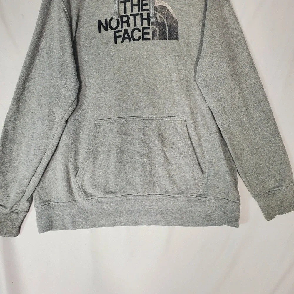The North Face Mens Heather Grey Distressed Logo Pullover Hoodie Sweatshirt XL